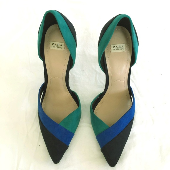Zara Shoes - Zara Trafaluc Blue Stripe Heels